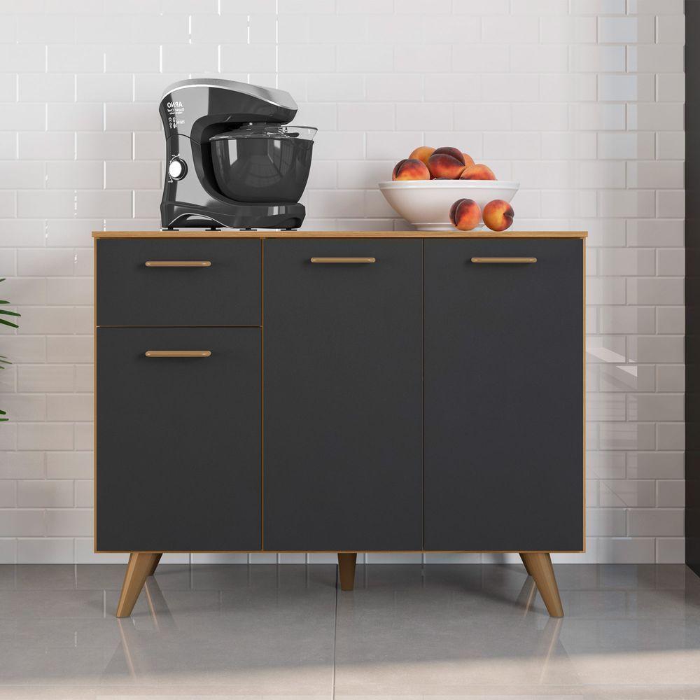 Balcão De Cozinha Com Tampo 1,05cm 3 Portas E 1 Gaveta Freijó Uv/grafite Acetinado Olinda - Poliman - 3