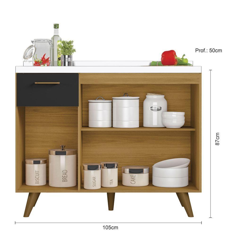 Balcão De Cozinha Com Tampo 1,05cm 3 Portas E 1 Gaveta Freijó Uv/grafite Acetinado Olinda - Poliman - 6