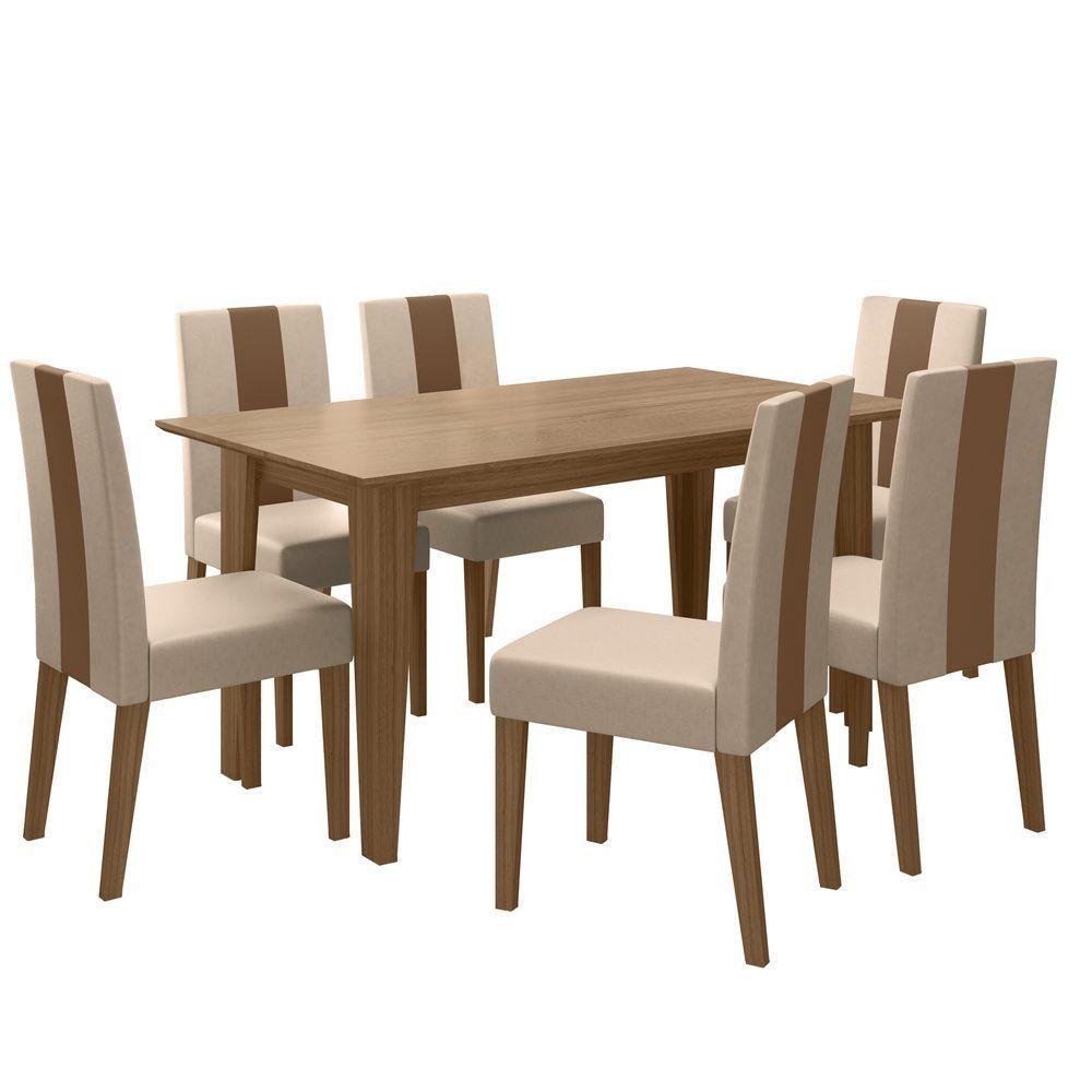 Conjunto Sala De Jantar 6 Cadeiras Tampo Retangular 160cm Sem Vidro Liz Carvalho Linea Marfim - Poliman - 1