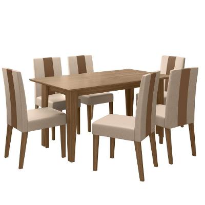 Conjunto Sala De Jantar 6 Cadeiras Tampo Retangular 160cm Sem Vidro Liz Carvalho Linea Marfim - Poliman