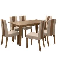 Conjunto Sala De Jantar 6 Cadeiras Tampo Retangular 160cm Sem Vidro Liz Carvalho Linea Marfim - Poliman - 1