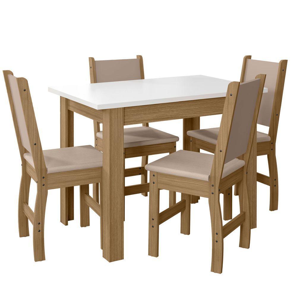 Conjunto Sala De Jantar 4 Cadeiras Tampo Retangular 108cm Sem Vidro Bellagio Carvalho Off White Clara Savana - Poliman - 1