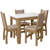 Conjunto Sala De Jantar 4 Cadeiras Tampo Retangular 108cm Sem Vidro Bellagio Carvalho Off White Clara Savana - Poliman - 1