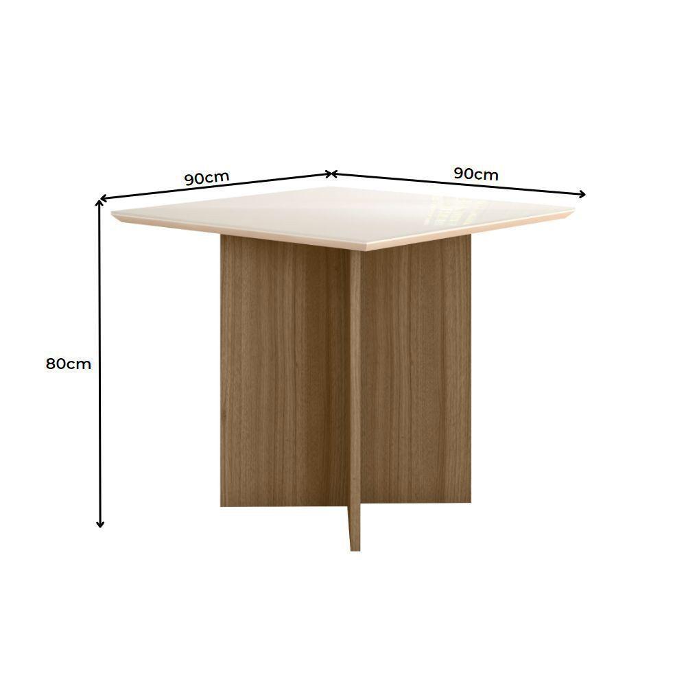Conjunto Sala De Jantar Quadrada Mesa Helo Com Vidro 90cm E 04 Cadeiras Linea Carvalho/off White - Poliman - 3