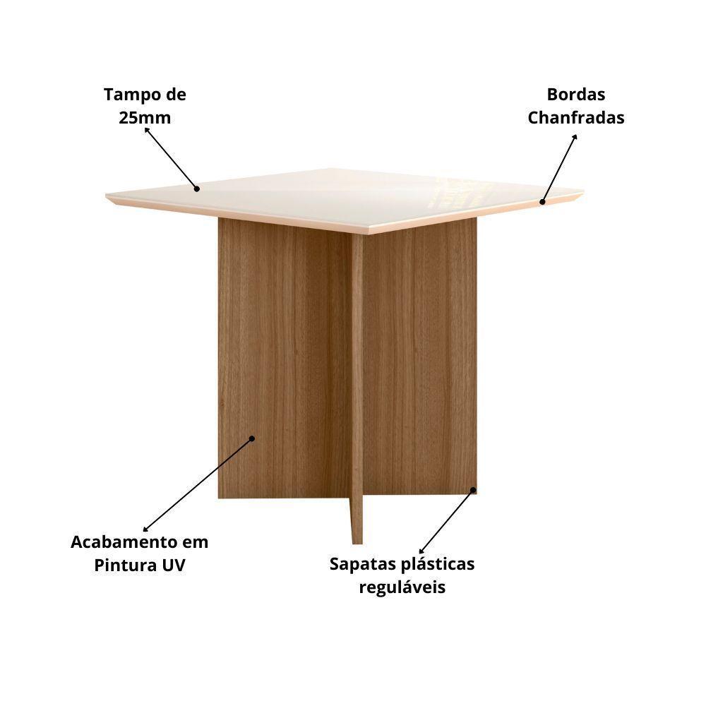 Conjunto Sala De Jantar Quadrada Mesa Helo Com Vidro 90cm E 04 Cadeiras Linea Carvalho/off White - Poliman - 4
