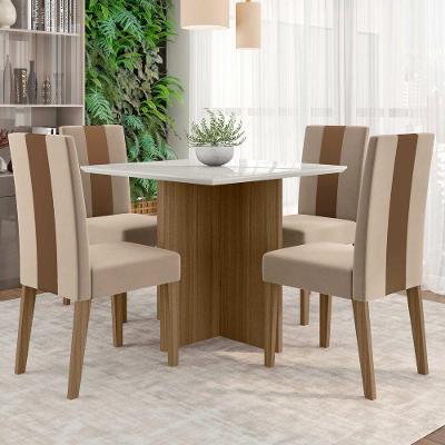Conjunto Sala De Jantar Quadrada Mesa Helo Com Vidro 90cm E 04 Cadeiras Linea Carvalho/off White - Poliman