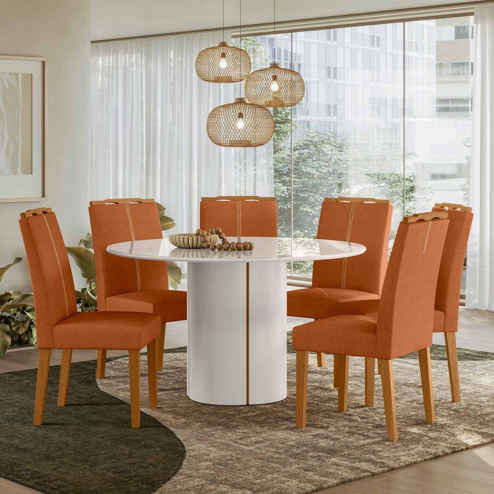 Conjunto Sala De Jantar Mesa 1,35m Com 6 Cadeiras Serena Off White/friso Ypê/al03 - New Ceval  - 1