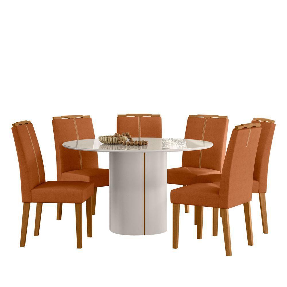Conjunto Sala De Jantar Mesa 1,35m Com 6 Cadeiras Serena Off White/friso Ypê/al03 - New Ceval  - 2