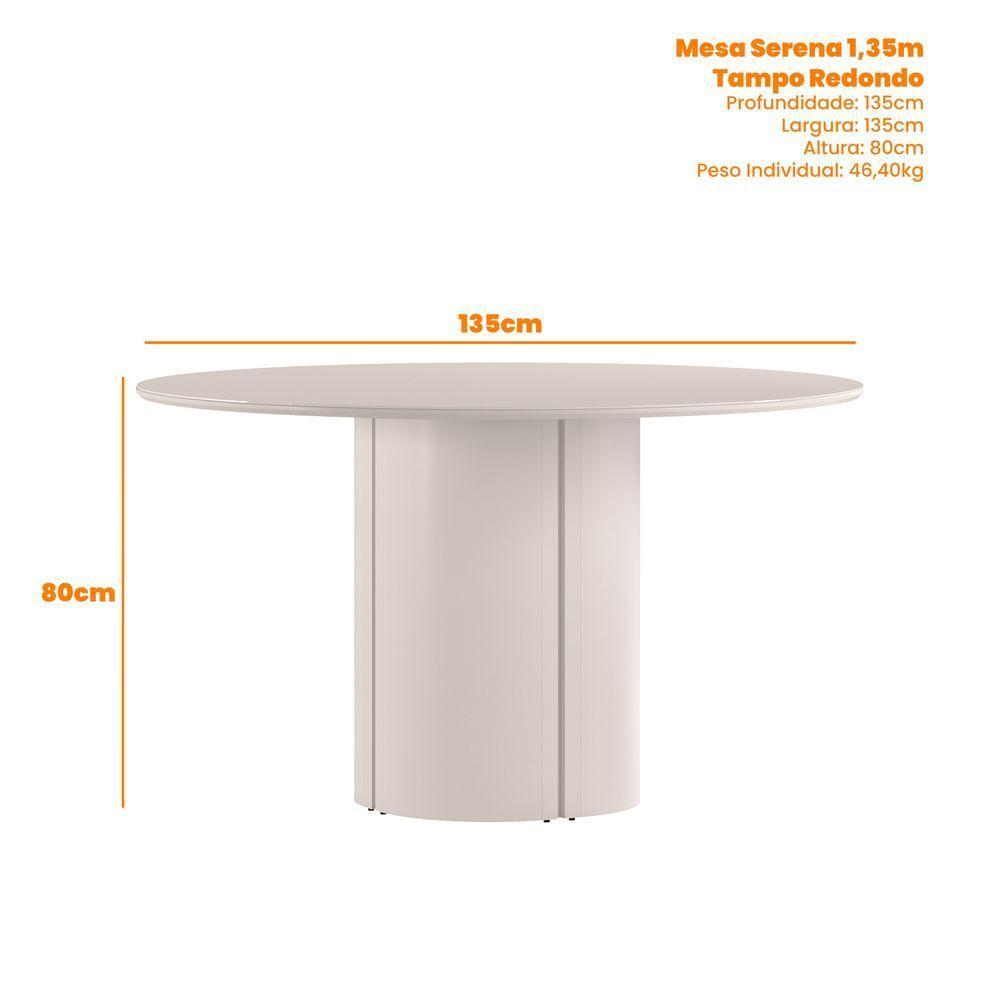 Conjunto Sala De Jantar Mesa 1,35m Com 6 Cadeiras Serena Off White/friso Ypê/al03 - New Ceval  - 5