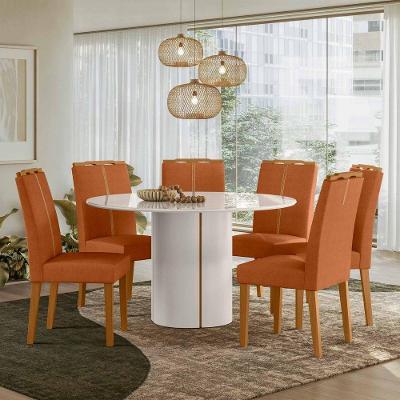 Conjunto Sala De Jantar Mesa 1,35m Com 6 Cadeiras Serena Off White/friso Ypê/al03 - New Ceval 