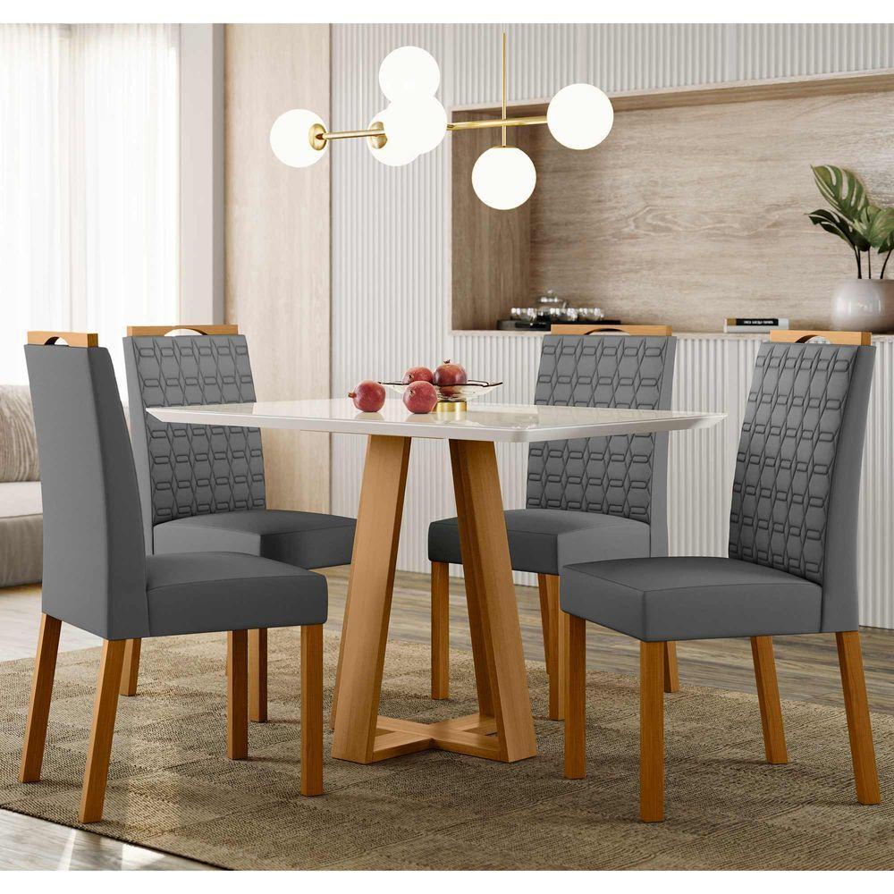 Conjunto Sala De Jantar Mesa Lectus 1,20m Com 4 Cadeiras Sarah Ypê/off White/ja02 - New Ceval  - 1