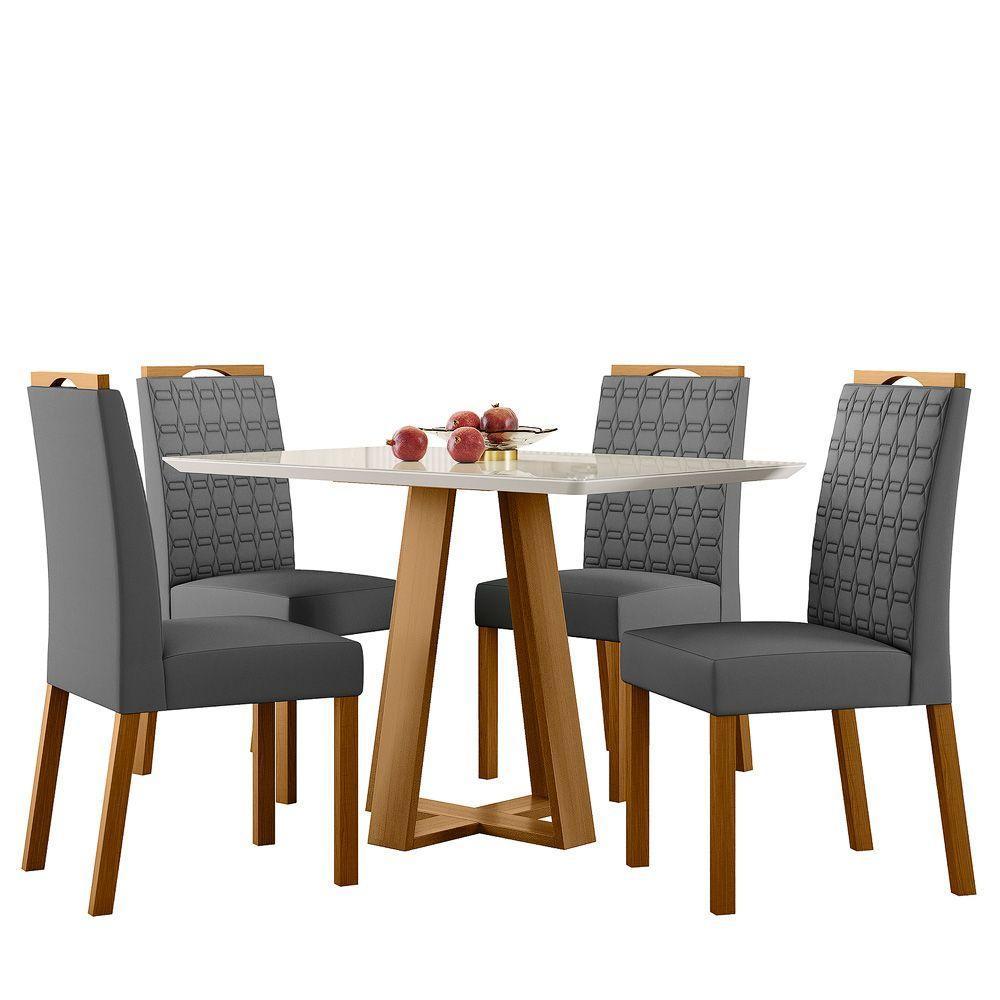Conjunto Sala De Jantar Mesa Lectus 1,20m Com 4 Cadeiras Sarah Ypê/off White/ja02 - New Ceval  - 2