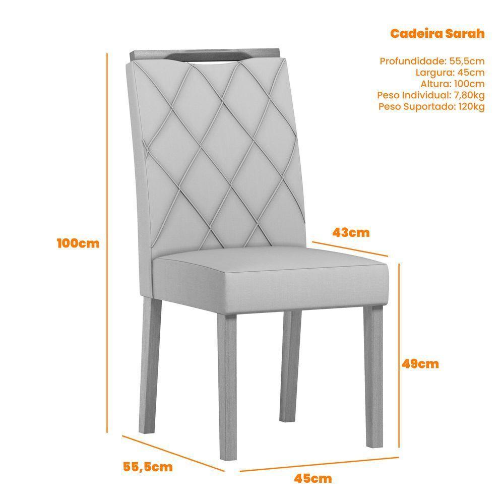 Conjunto Sala De Jantar Mesa Lectus 1,20m Com 4 Cadeiras Sarah Ypê/off White/ja02 - New Ceval  - 6