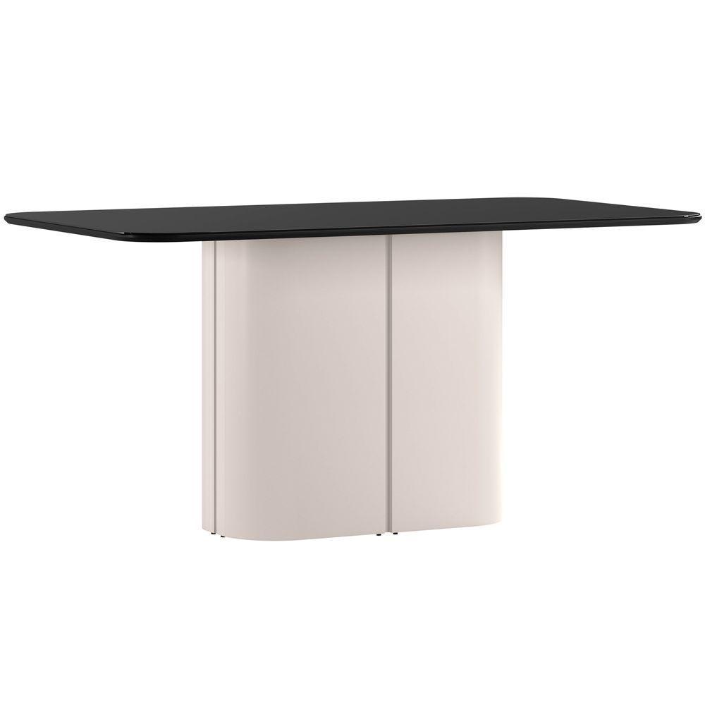 Mesa De Jantar Para 6 Lugares 160cm Tampo Mdf Com Vidro Serena Off White/preto - New Ceval - 1