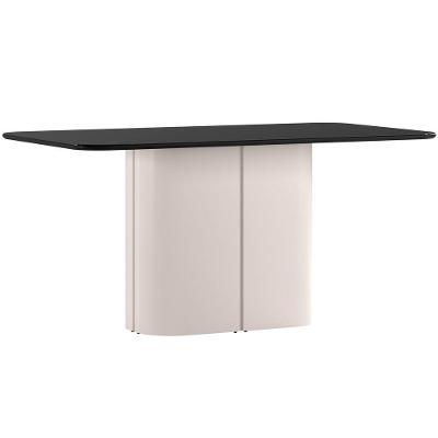 Mesa De Jantar Para 6 Lugares 160cm Tampo Mdf Com Vidro Serena Off White/preto - New Ceval