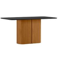 Mesa De Jantar Para 6 Lugares 160cm Tampo Mdf Com Vidro Serena Ypê/preto - New Ceval - 1