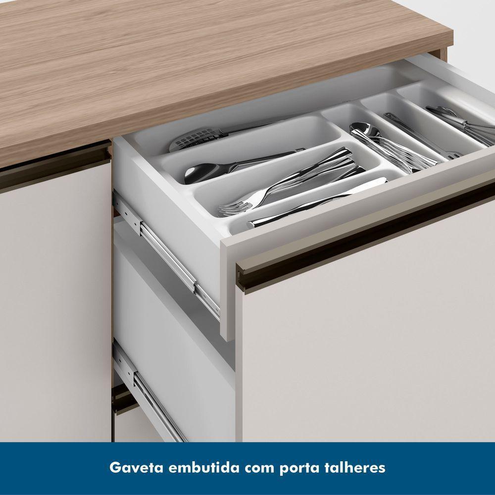 Balcão Para Cozinha 120cm Flex 1 Porta 3 Gavetas Com Tampo E Porta Talher Etna Carvalho Oak/off White - Poliman - 5