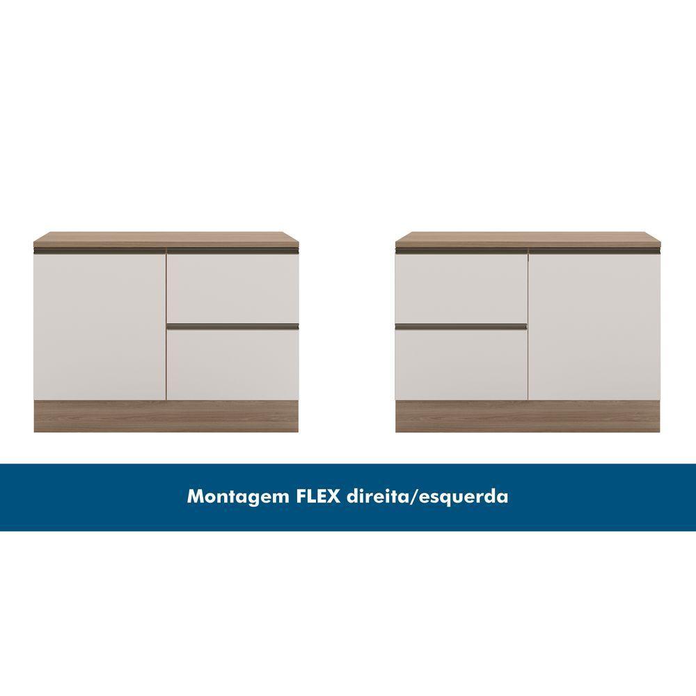 Balcão Para Cozinha 120cm Flex 1 Porta 3 Gavetas Com Tampo E Porta Talher Etna Carvalho Oak/off White - Poliman - 6