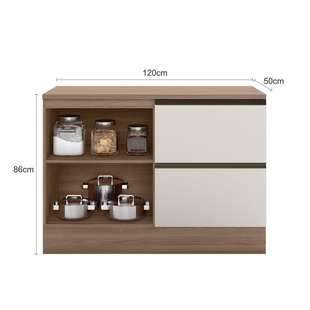 Balcão Para Cozinha 120cm Flex 1 Porta 3 Gavetas Com Tampo E Porta Talher Etna Carvalho Oak/off White - Poliman - 7