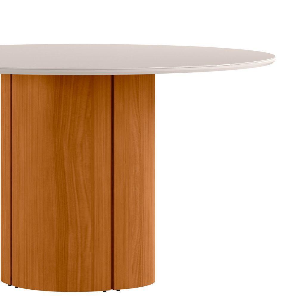 Mesa De Jantar Redonda Para 6 Lugares 135cm Tampo Mdf Com Vidro Serena Ypê/off White - New Ceval - 2