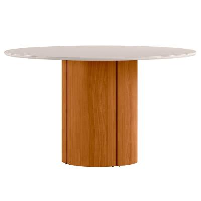 Mesa De Jantar Redonda Para 6 Lugares 135cm Tampo Mdf Com Vidro Serena Ypê/off White - New Ceval
