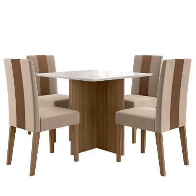 Conjunto Sala De Jantar Mesa Quadrada 90cm Sem Vidro Helo Com 4 Cadeiras Linea Carvalho/off White/fendi - Poliman