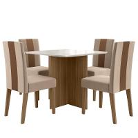 Conjunto Sala De Jantar Mesa Quadrada 90cm Sem Vidro Helo Com 4 Cadeiras Linea Carvalho/off White/fendi - Poliman - 1