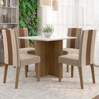 Conjunto Sala De Jantar Mesa Quadrada 90cm Sem Vidro Helo Com 4 Cadeiras Linea Carvalho/off White/fendi - Poliman - 2