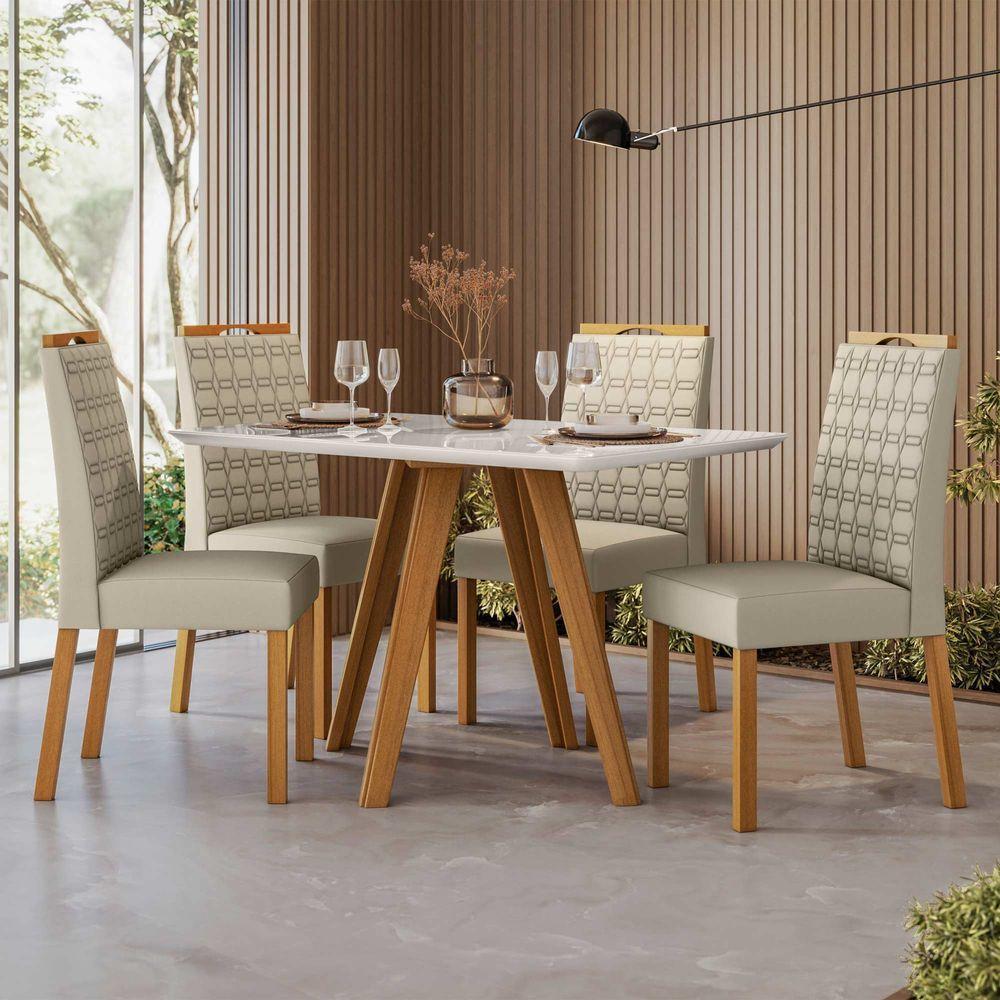 Conjunto Sala De Jantar Mesa 1,20m Com 4 Cadeiras Mariah Ypê/off White/ja01 - New Ceval - 1