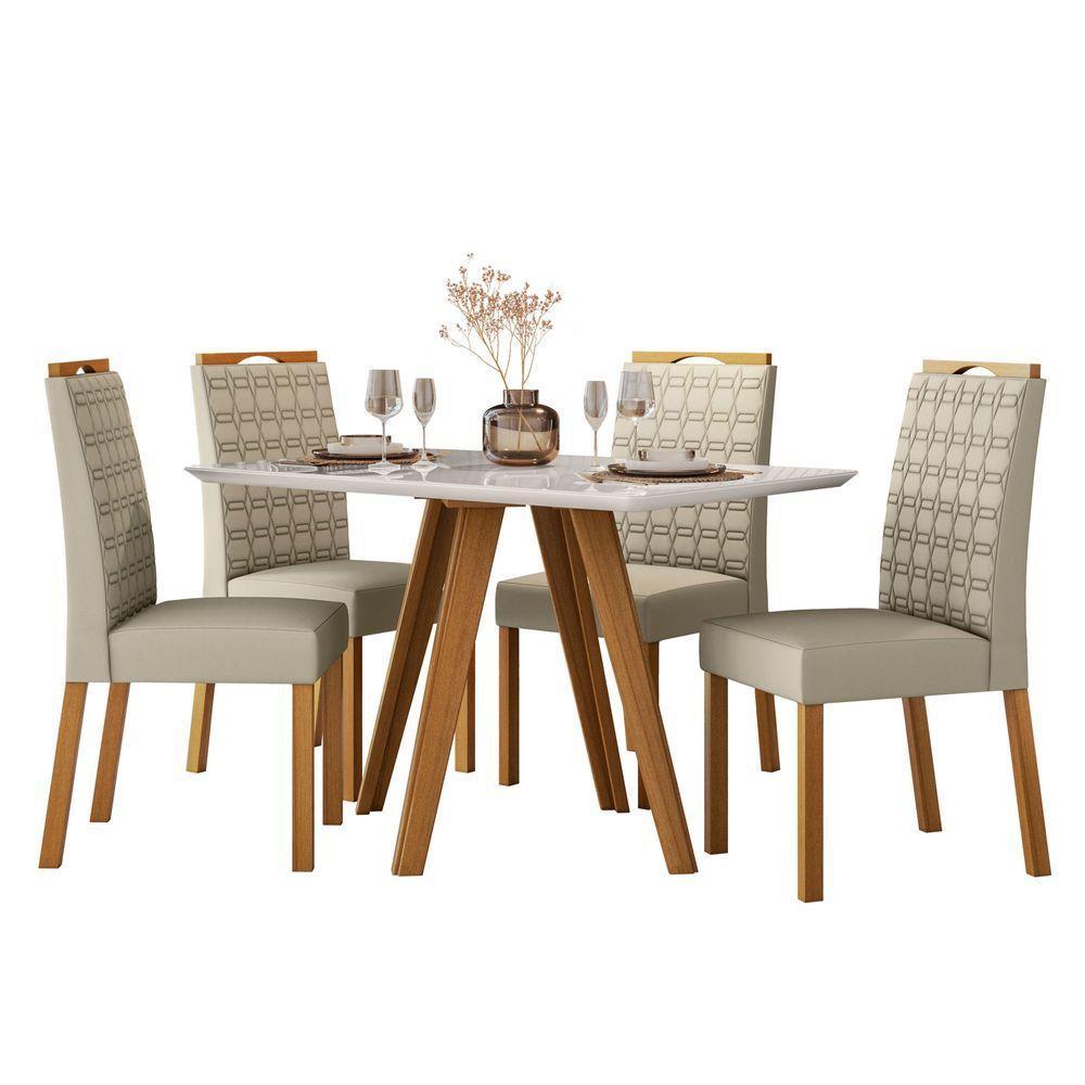 Conjunto Sala De Jantar Mesa 1,20m Com 4 Cadeiras Mariah Ypê/off White/ja01 - New Ceval - 2