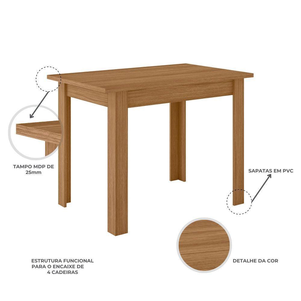 Mesa De Jantar 4 Lugares Tampo 108cm Sem Vidro Bellagio Carvalho - Poliman - 3