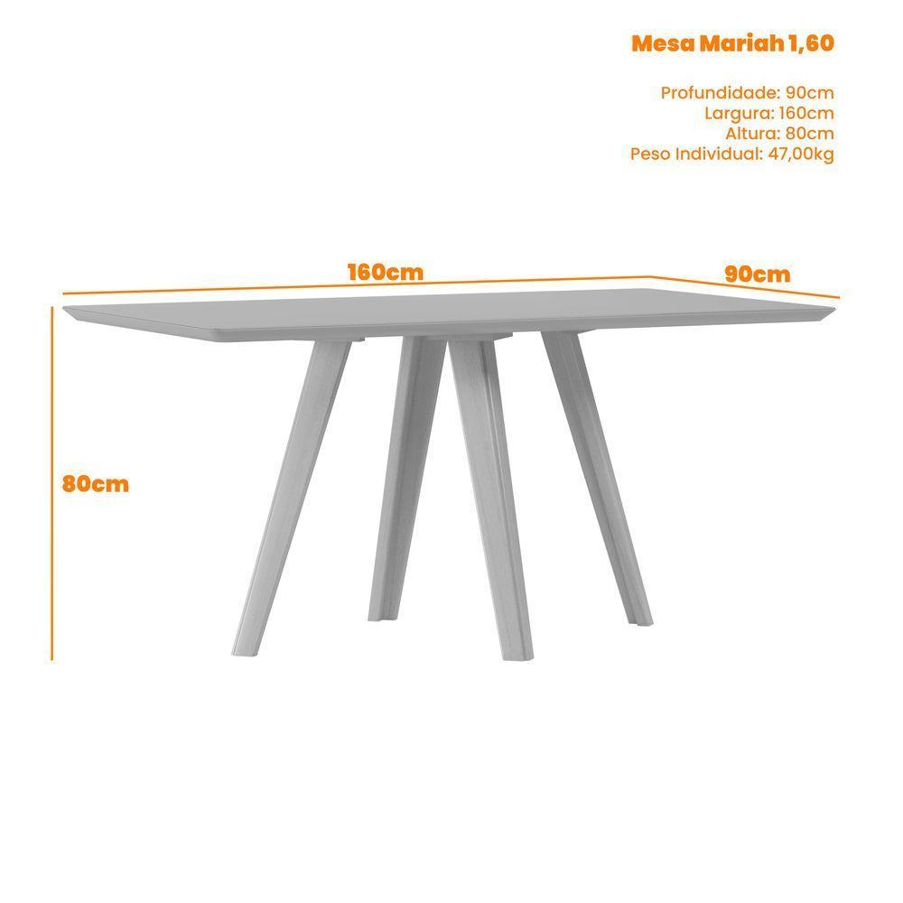 Mesa De Jantar Para 6 Lugares 1,60m Tampo Mdf Com Vidro Mariah Ypê/off White - New Ceval - 3
