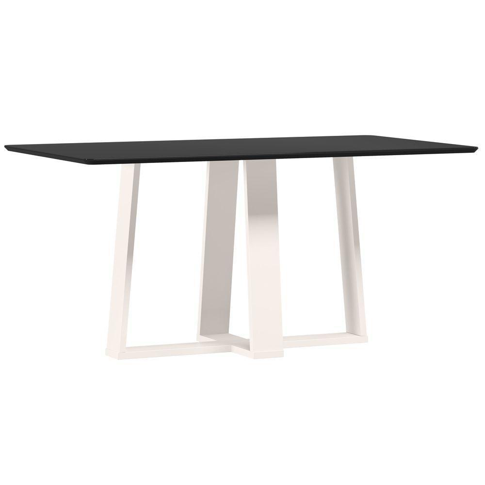 Mesa De Jantar Para 6 Lugares 1,60m Tampo Mdf Com Vidro Rubi Off White/preto - New Ceval - 1
