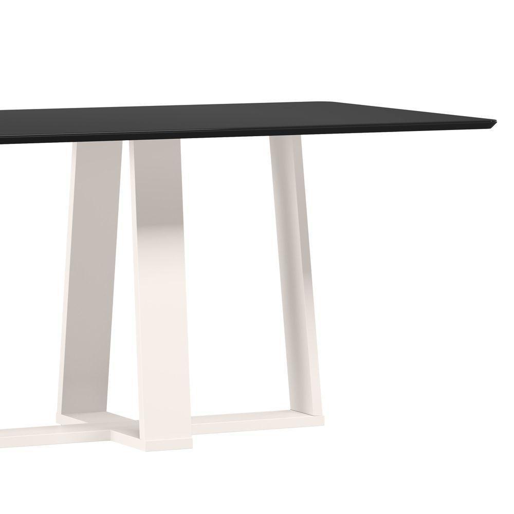 Mesa De Jantar Para 6 Lugares 1,60m Tampo Mdf Com Vidro Rubi Off White/preto - New Ceval - 2