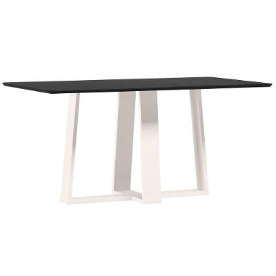 Mesa De Jantar Para 6 Lugares 1,60m Tampo Mdf Com Vidro Rubi Off White/preto - New Ceval