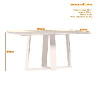 Mesa De Jantar Para 6 Lugares 1,60m Tampo Mdf Com Vidro Rubi Off White/preto - New Ceval - 3