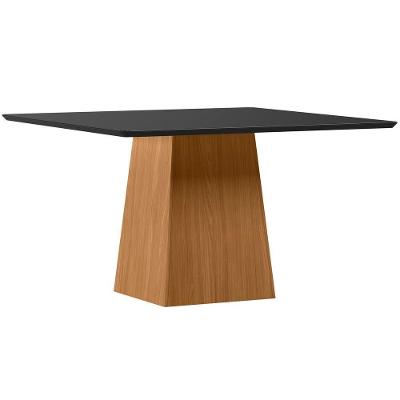 Mesa De Jantar Para 6 Lugares 1,35m Quadrada Tampo Mdf Com Vidro Barbara Ypê/preto - New Ceval