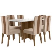 Conjunto Sala De Jantar Mesa Retangular 160cm Com Vidro Helo E 6 Cadeiras Linea Carvalho/off White - Poliman - 2