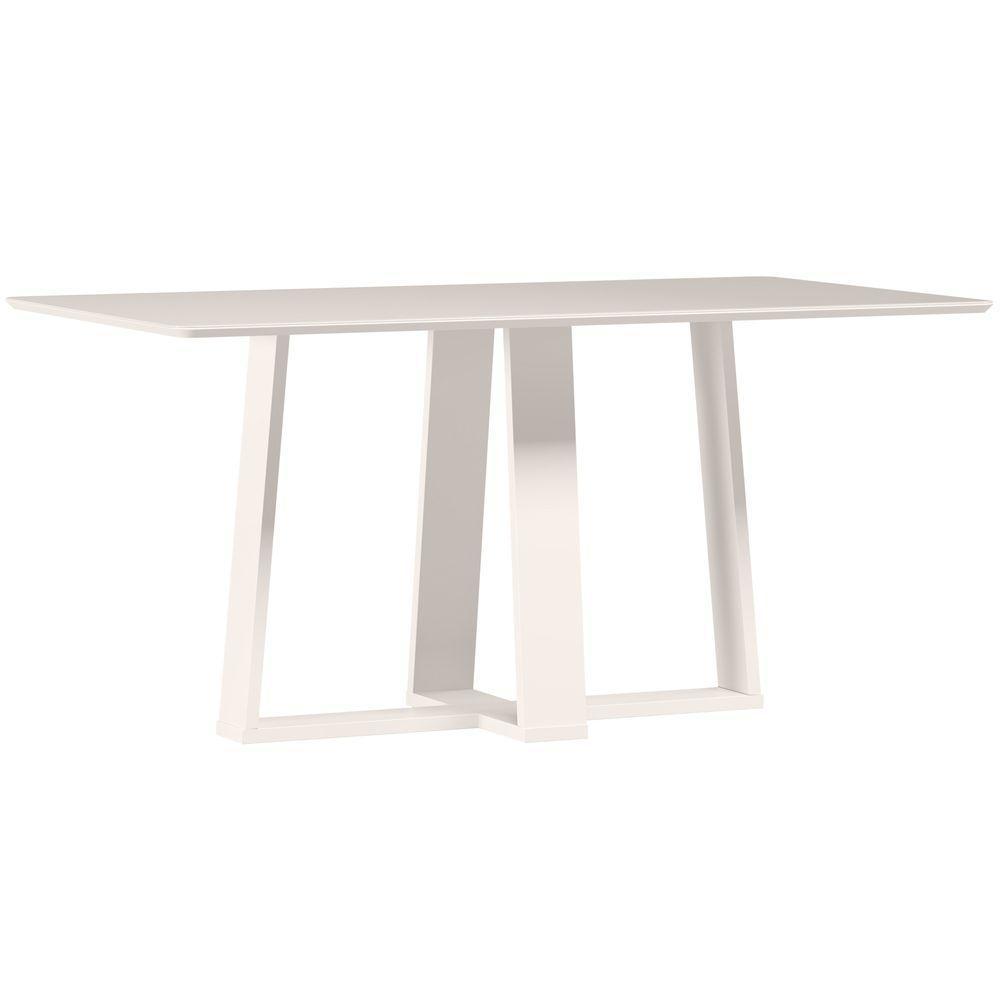 Mesa De Jantar Para 6 Lugares 1,60m Tampo Mdf Com Vidro Rubi Off White - New Ceval - 1