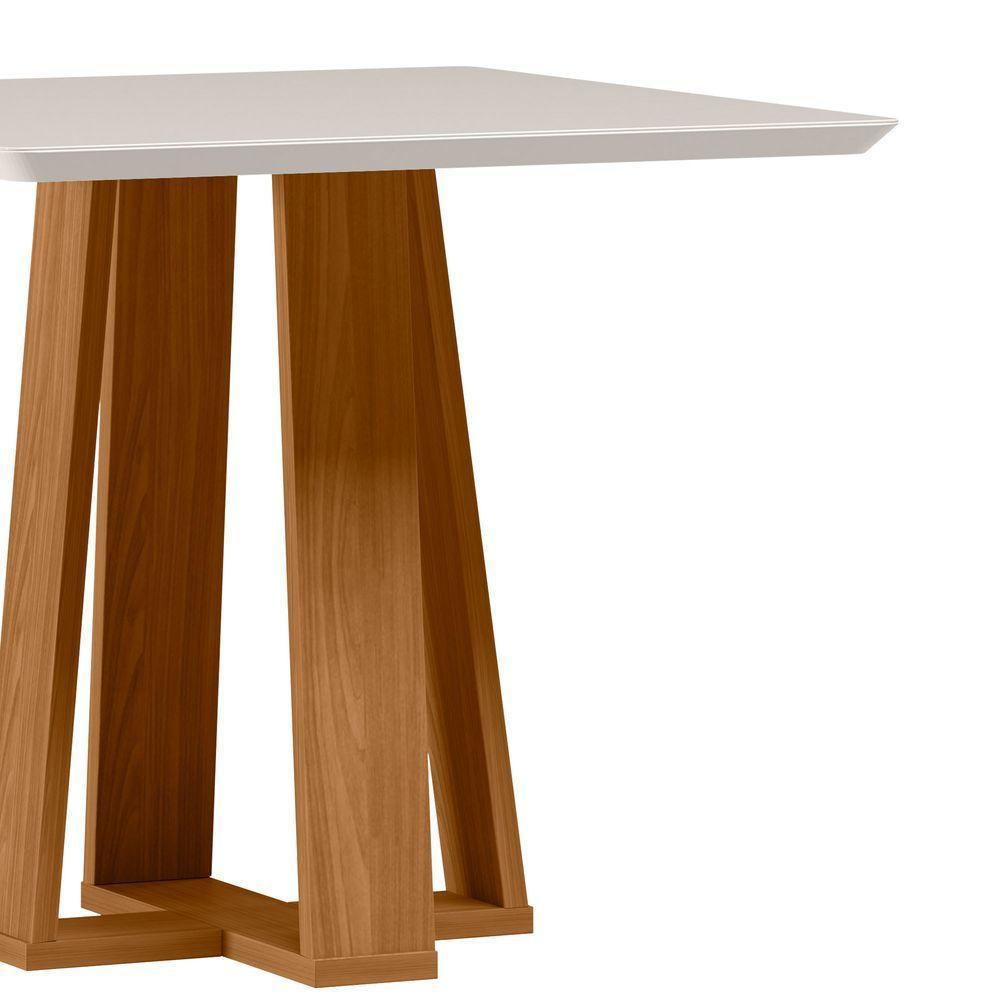 Mesa De Jantar Para 4 Lugares 90cm Tampo Quadrado Com Vidro Rubi Ypê/off White - New Ceval - 2