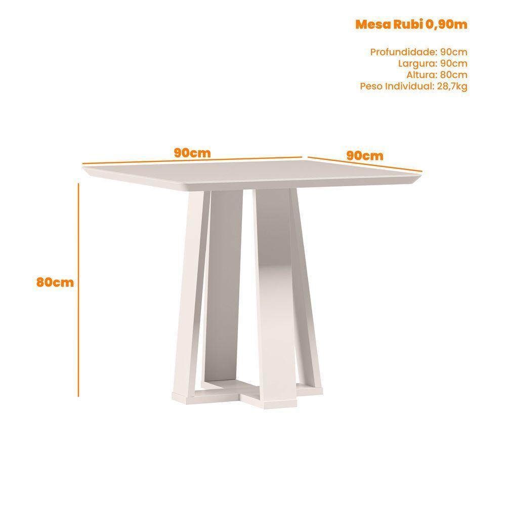 Mesa De Jantar Para 4 Lugares 90cm Tampo Quadrado Com Vidro Rubi Ypê/off White - New Ceval - 3