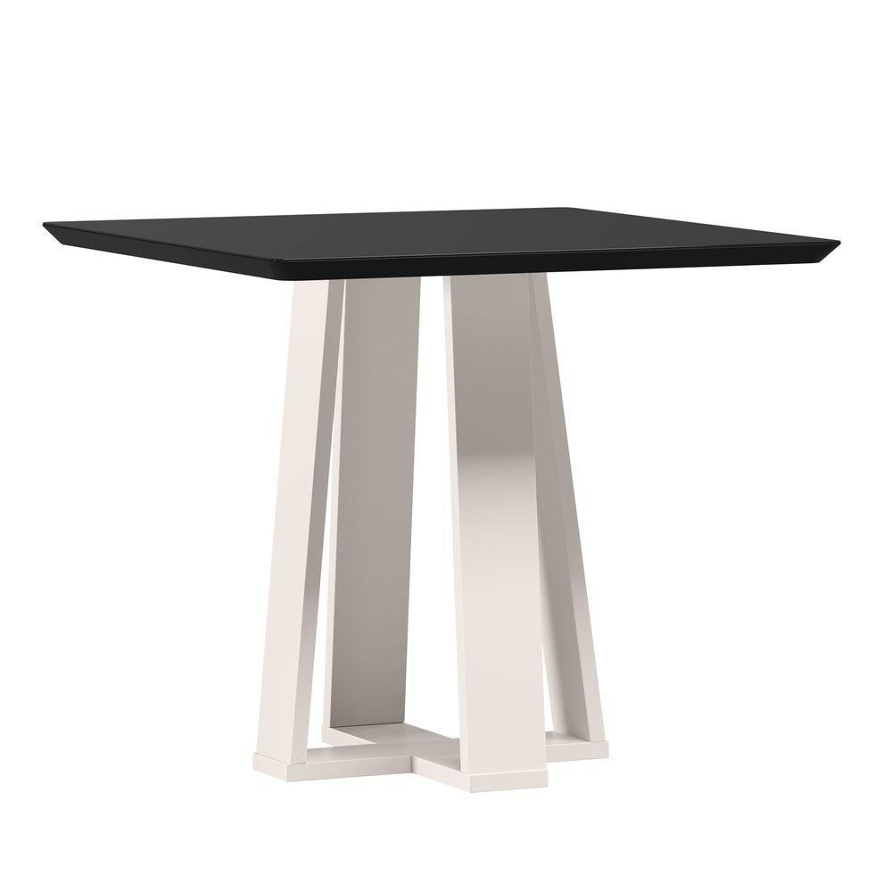 Mesa De Jantar Para 4 Lugares 90cm Tampo Quadrado Com Vidro Rubi Off White/preto - New Ceval - 1