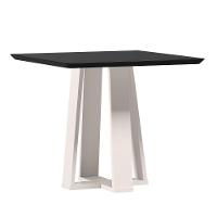 Mesa De Jantar Para 4 Lugares 90cm Tampo Quadrado Com Vidro Rubi Off White/preto - New Ceval - 1