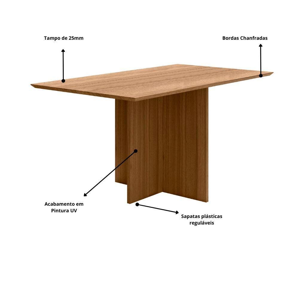 Mesa De Jantar Retangular 6 Lugares 160cm Tampo Chanfrado Sem Vidro Helô Carvalho - Poliman - 2