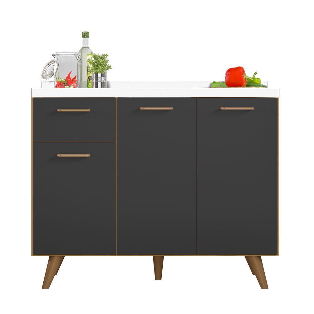 Balcão De Cozinha 3 Portas 1 Gaveta 105cm Sem Tampo Olinda Freijó Uv/grafite Acetinado - Poliman - 2