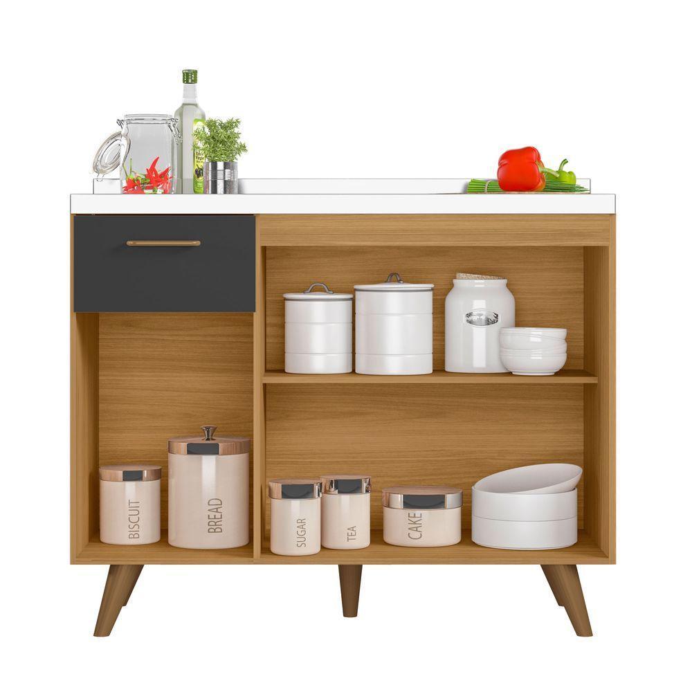 Balcão De Cozinha 3 Portas 1 Gaveta 105cm Sem Tampo Olinda Freijó Uv/grafite Acetinado - Poliman - 3