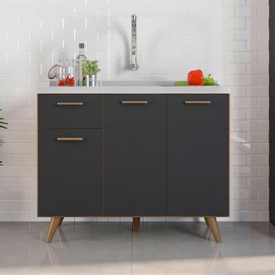 Balcão De Cozinha 3 Portas 1 Gaveta 105cm Sem Tampo Olinda Freijó Uv/grafite Acetinado - Poliman