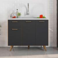 Balcão De Cozinha 3 Portas 1 Gaveta 105cm Sem Tampo Olinda Freijó Uv/grafite Acetinado - Poliman - 1