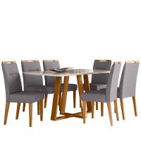 Conjunto Sala De Jantar Mesa 1,60m Com 6 Cadeiras Lectus Ypê/off White/ja02 - New Ceval - 2