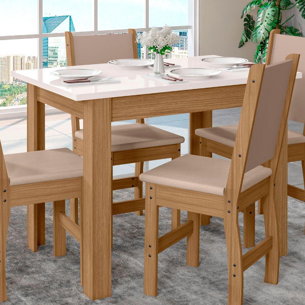 Mesa De Jantar 4 Lugares Tampo 108cm Sem Vidro Bellagio Carvalho/off White - Poliman - 2